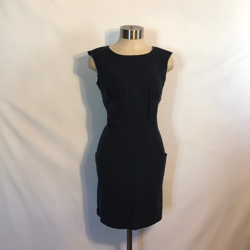 Navy blue knee high fitted dress with pockets and belt option